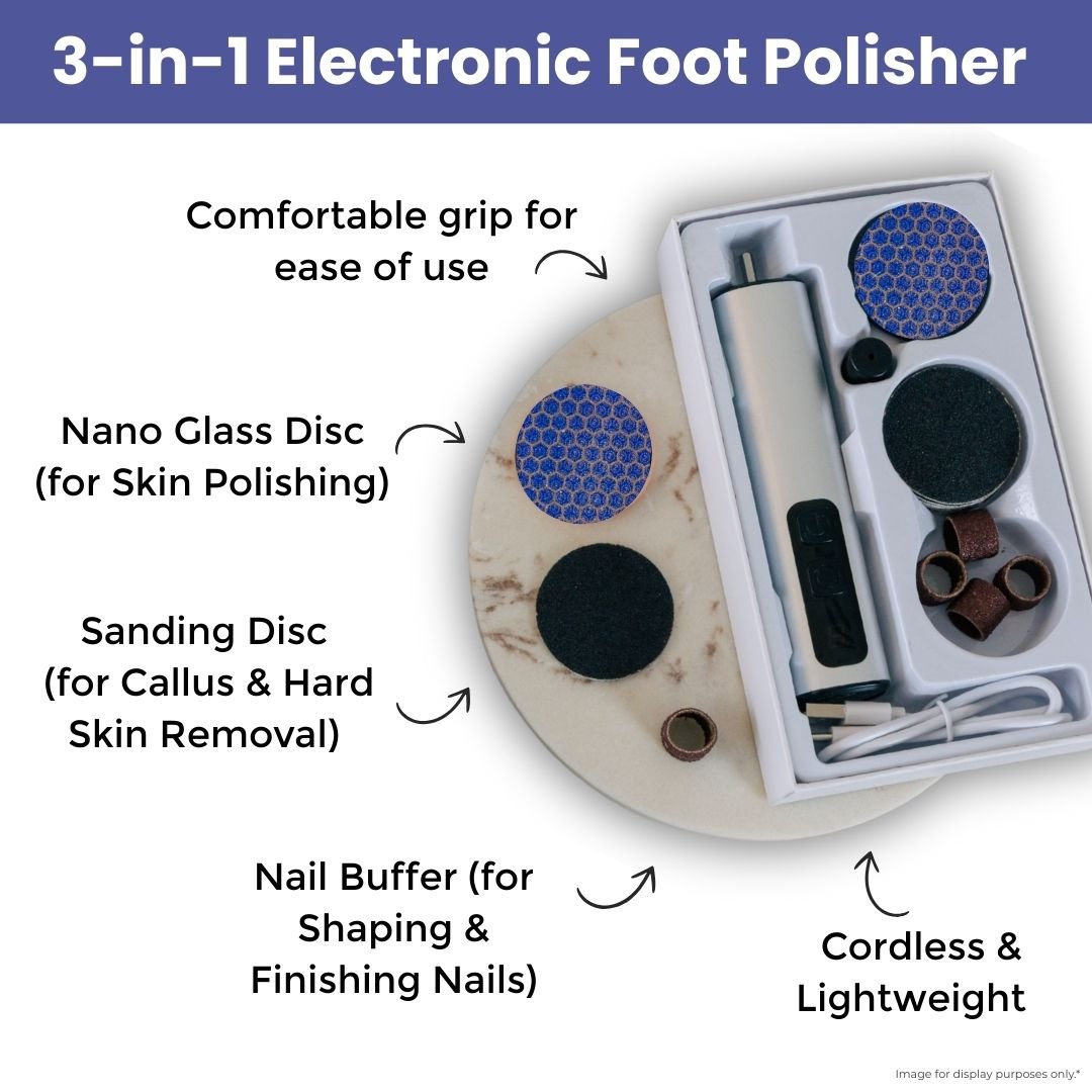 Synxpedi 3-in-1 Electric Foot Polisher - Callus, Hard Skin Remover & Nail Buffer