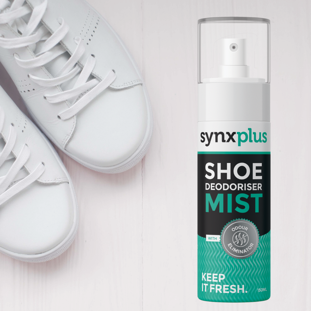 synxplus shoe deodoriser mist, keep kicks clean, smell fresh, lemon scent, odour eliminating, shoes, sneakers