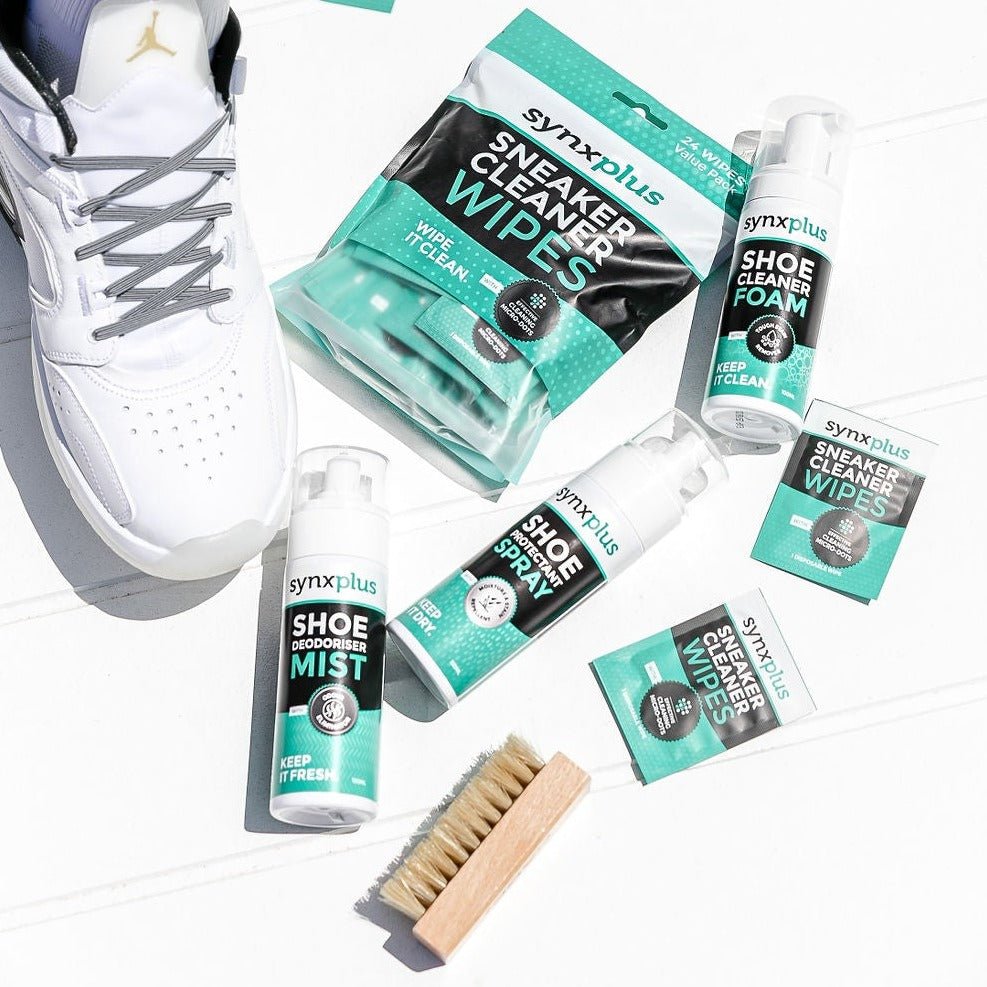 synxplus shoe clean bundle, wipes, cleaner foam, deodoriser mist, shoe protectant, bundle, sneakers, shoes