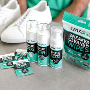 synxplus shoe clean bundle, wipes, cleaner foam, deodoriser mist, shoe protectant, bundle, sneakers, shoes