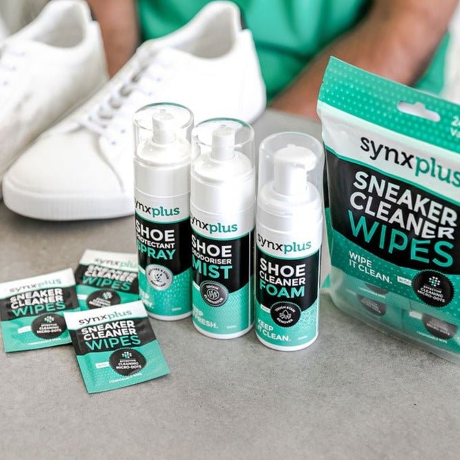 synxplus shoe clean bundle, wipes, cleaner foam, deodoriser mist, shoe protectant, bundle, sneakers, shoes