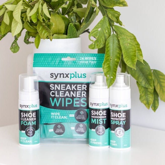 synxplus shoe clean bundle, wipes, cleaner foam, deodoriser mist, shoe protectant, bundle, sneakers, shoes