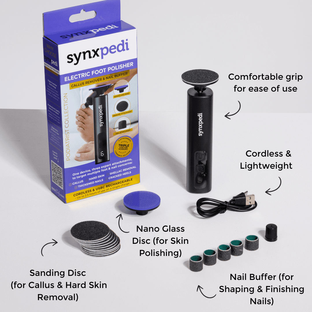 Synxpedi 3-in-1 Electric Foot Polisher - Callus, Hard Skin Remover & Nail Buffer