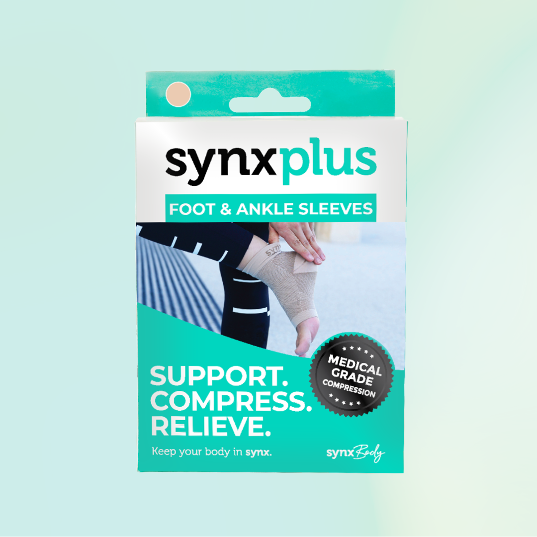 synxplus foot and ankle compression sleeve to assist relieve pain, swelling, inflammation
