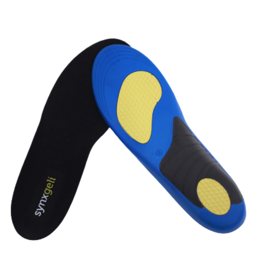 top and bottom profile of synxgeli power insole that cushion, protect and relieve the soft tissue and joints