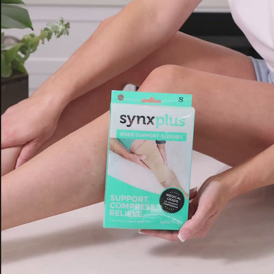 video of synxplus knee support sleeves, bursitis, tendonitis, meniscus injury, patellofemoral pain, runner's knee