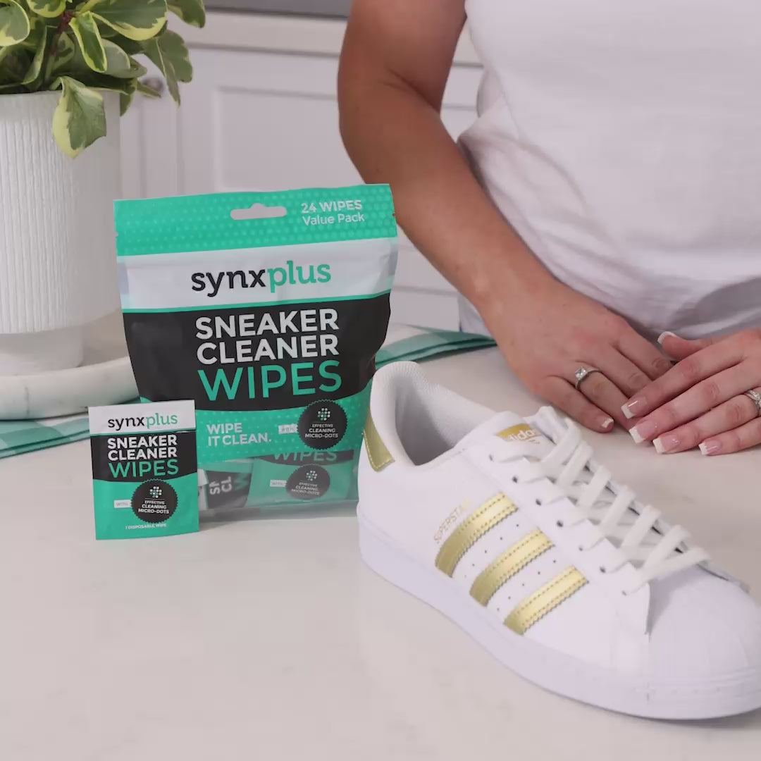 video of synxplus sneaker cleaner wipes, microdots wipes, clean sneakers, keep kicks clean, shoes, sneakers